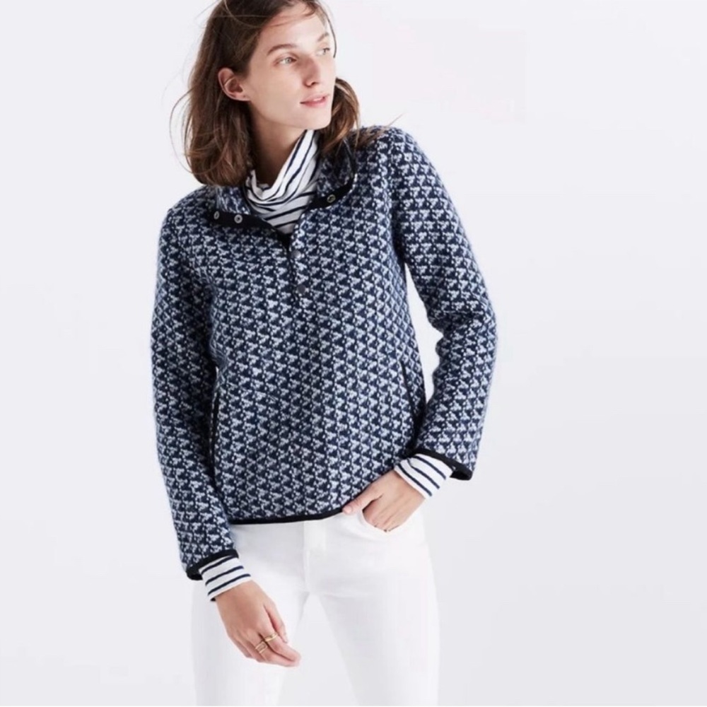 Madewell Blue Harmonica Snap Button Wool Blend Sweater Casual Cozy